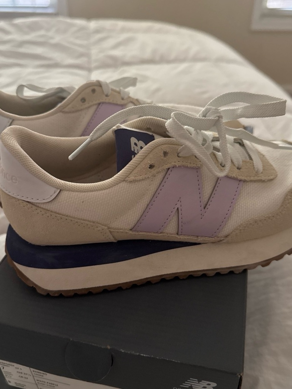New Balance Women's Cream and Lavender Retro Runner Sneakers
